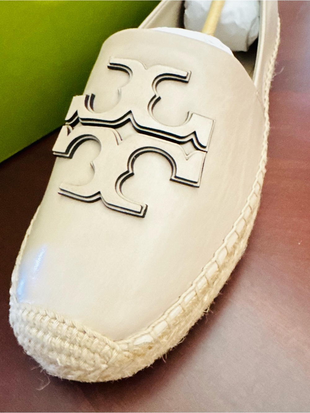 Tory Burch Neutral Beige Leather Logo Espadrilles - Picture 5 of 12